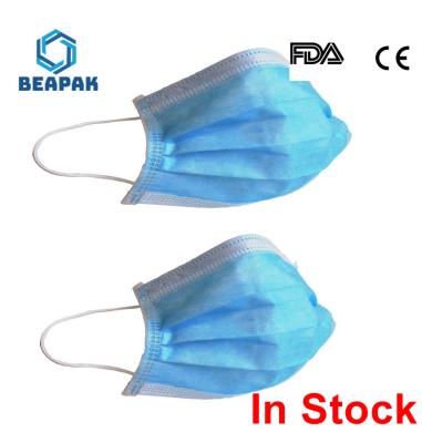 CE FDA Certificate Earloop 3 Ply Face Mask Disposable Non-woven Eco-friendly Fabric