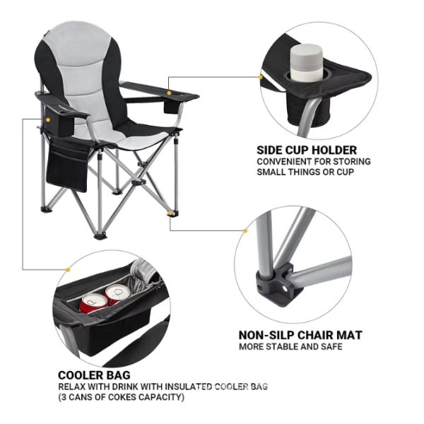 Modern Lightweight Outdoor Portable Eco-Friendly Foldable Fishing Camping Chair Ice Bag Metal Frame for Park Outdoor Furniture