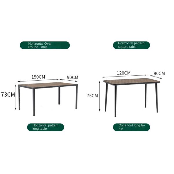 Contemporary Plastic Wood Table Top Metal Aluminum Dining Set for 4 Seats