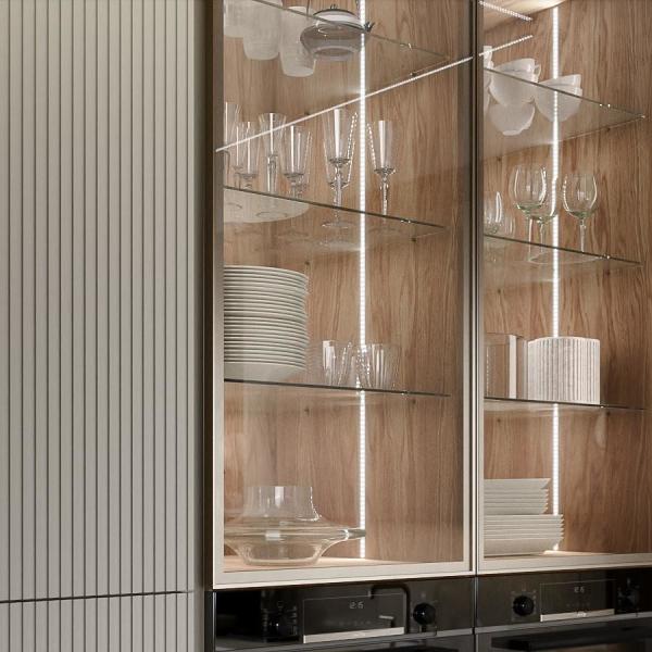 Cabinetero de cocina de diseño moderno de laca o acabado de casa montado en la pared