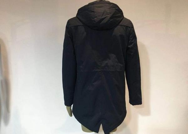 Winter Padded Mens Medium Trench Coat Navy Blue Hood And Zip Through Outwear