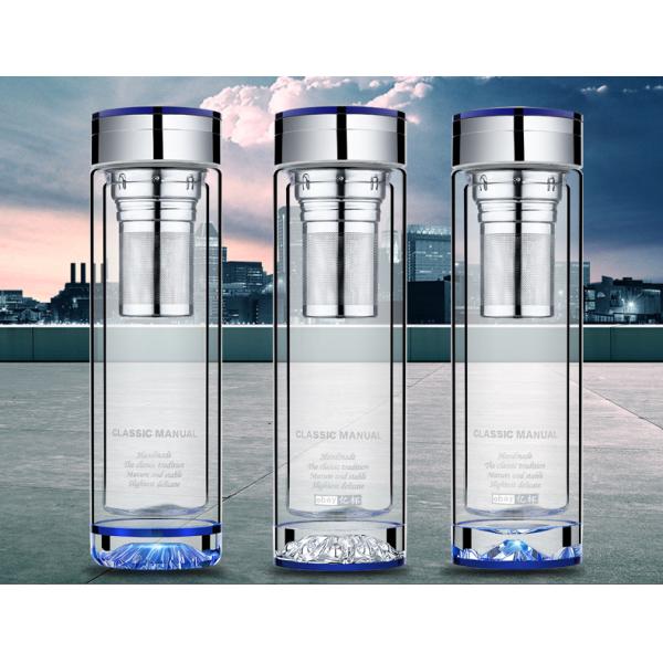 Outdoor 400ml Double Wall Glass Bottle , Coffee / Tea Infuser Water Bottle