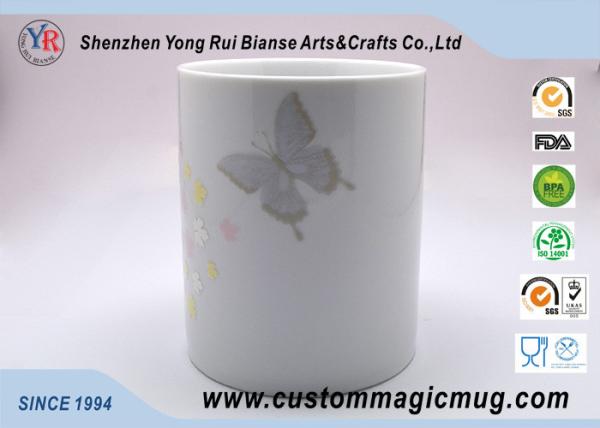 Beautiful 11 oz Customizable Coffee Mugs Heat Change Flower And Butterfly Straight