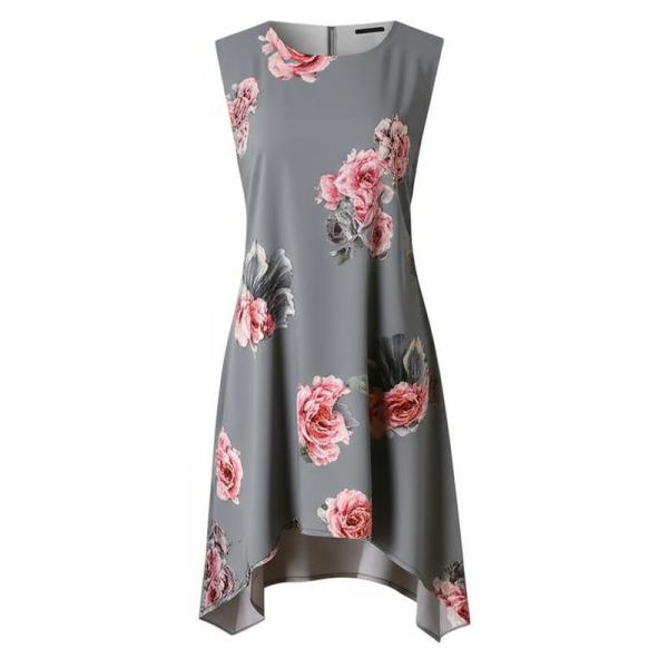 Femmes Robe irrégulière Gris Sans manches Fleur Robe décontractée
