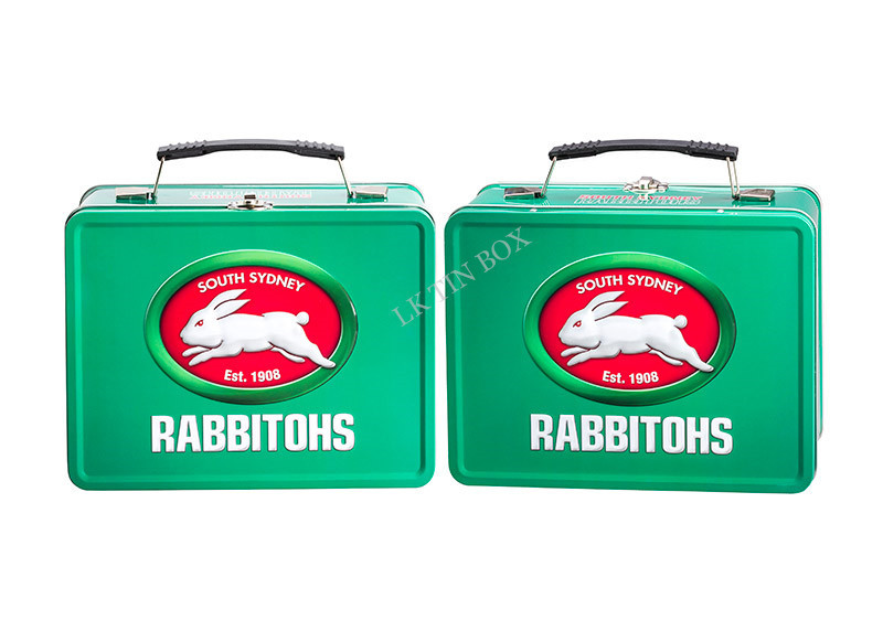 Rabbitohs Metal Tin Lunch Boxes Hinged Tin Box With Handle Key And Lock