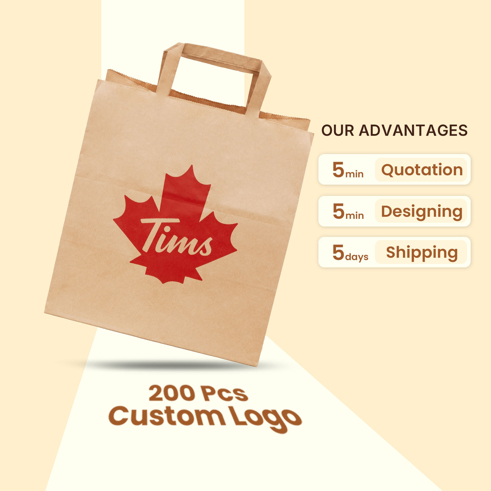 Custom Eco-Friendly Flat Handle Kraft Paper Bag Recycled Materials Food Delivery