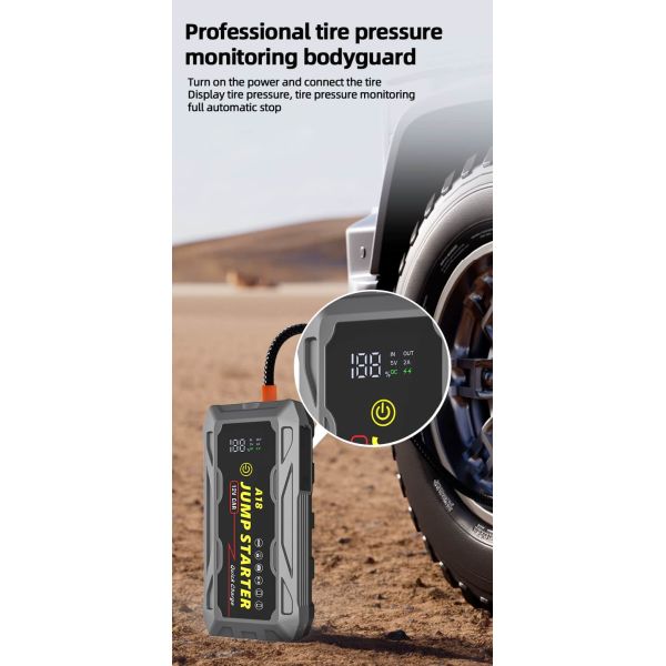 Portable 3000A Car Battery Jump Starter With QC3.0 Charging Car Inflate