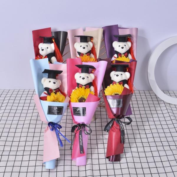 Bear Graduation Bouquet Doctor Bear Doll Male and Female Cartoon Doll Bouquet School Activity Gift 15x35cm Multiple Color