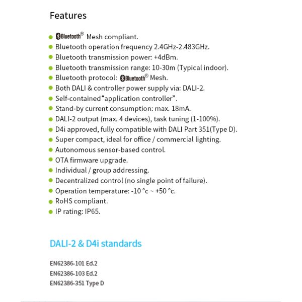 Zhaga Book20 Based SILVAIR Bluetooth Mesh to DALI converter, self-contained 
