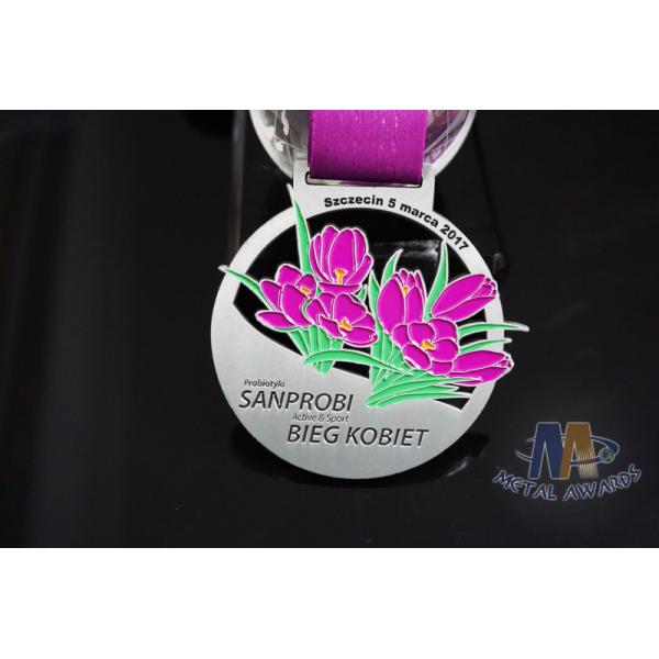 Flower Logo Double Side Sports Metal Award Marathon Medals For Schools Environmental Friendly