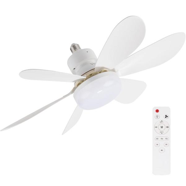 Luz de ventilador de enchufe con mando a distancia E27 Base 20,5' 'Vértice pequeño en el techo Ventiladores con luces de 3 velocidades y 3 colores bombilla de ventilador apagable