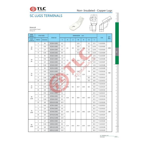 10-95mm2 45 Degree Cable Lug Wire Gauge 5-95mm2 Copper Tube Terminal Lugs