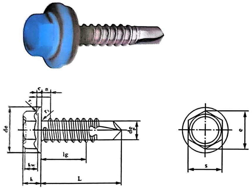 Painted Hex Washer Head(PHWH) Made of AISI 1018-1022 Available in sizes #10 / #12 Integrated self-drilling point
