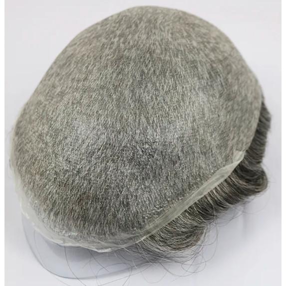 Invisible Pu Poly Base 0.02mm 0.03mm 0.04mm Super Thin Skin V Loop Men Human Hair Pieces Toupee with Gray Hair