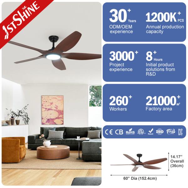 60-inch 5 Plastic Blade LED Ceiling Fan with Remote Control and Modern Design Style