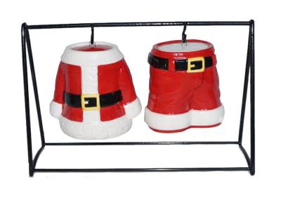 Hand Painted Ceramic Salt And Pepper Shakers Pots Christmas Santa Coat and Pant Dolomite