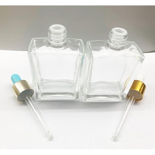 бутылка капельницы бутылок эфирного масла 30ml 50ml прямоугольная стеклянная с золотом Shinny OEM воротника