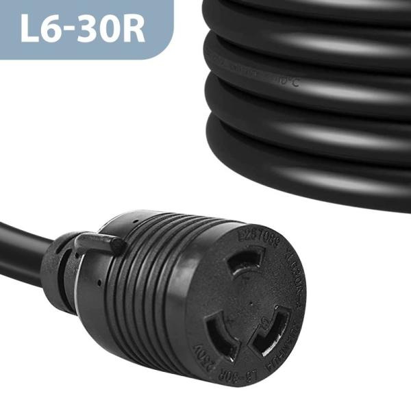 3/10/25/50FT Generator Extension Cord | L6-30P/L6-30R Twist Lock SJTW Heavy Duty Cable