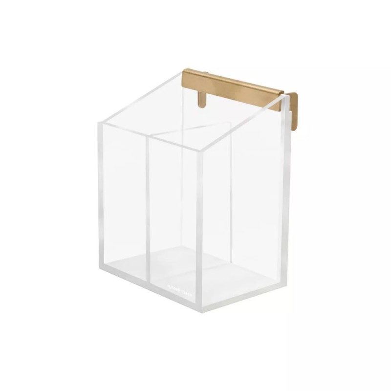 Modern Clear Acrylic Single-Tier Office Organizer Transparent Two-Cell Wall Storage Box for Pencil and Office Supplies