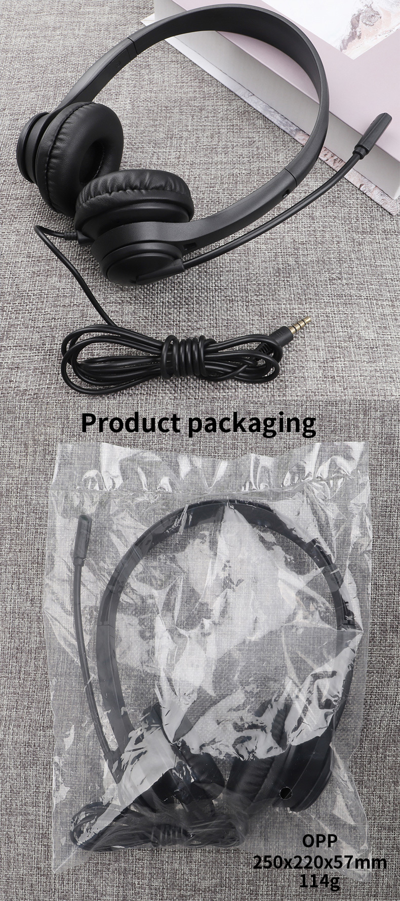 JTY-1225 Head mounted wired headphones with microphone, desktop laptop, online learning, office, customer service, call headset 3.5mm/Type-C/USB plug, supporting OEM/ODM customization service