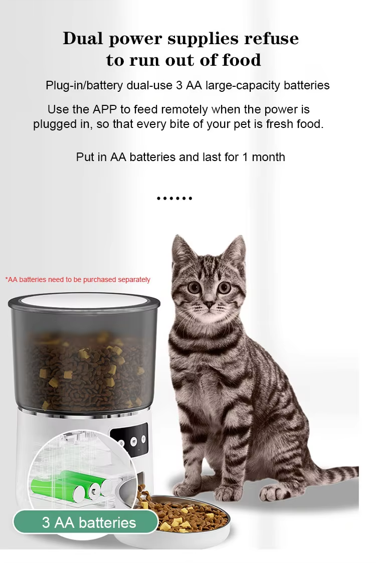 Smart WIFI Automatic Pet Feeder Solid Pattern Stainless Steel Mobile Phone Remote Control Via APP New Dual Chargeable Plastic