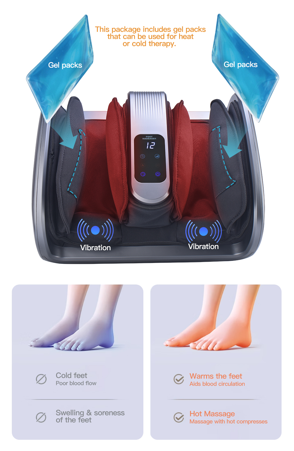 Portable Foot Massager Machine Shiatsu Vibration Electric Heated Foot Massager