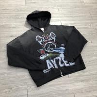 OEM Custom Contract Stitch Zip Up Acid Wash Vintage French Cropped Boxy Hoodies Men Distress Screen Logo Hoodie