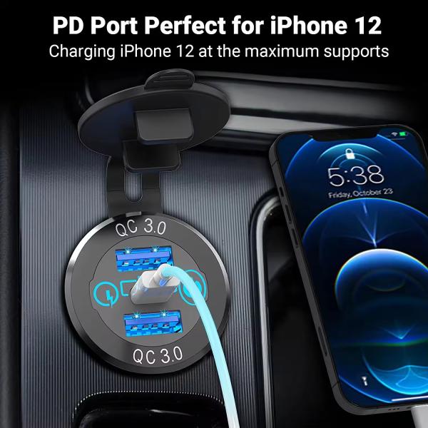 72W 12 Volt 2 Pin Waterproof Plug And Socket USB Car Charger Adapter