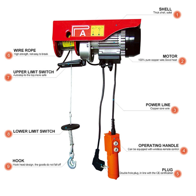 Light Weight Mini Electric Wire Rope Hoist Wireless Control Micro Electric Rope Hoist