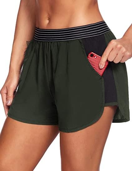 Bolsos laterais do short do motociclista das mulheres do short dos esportes das breves mulheres elásticas da faixa