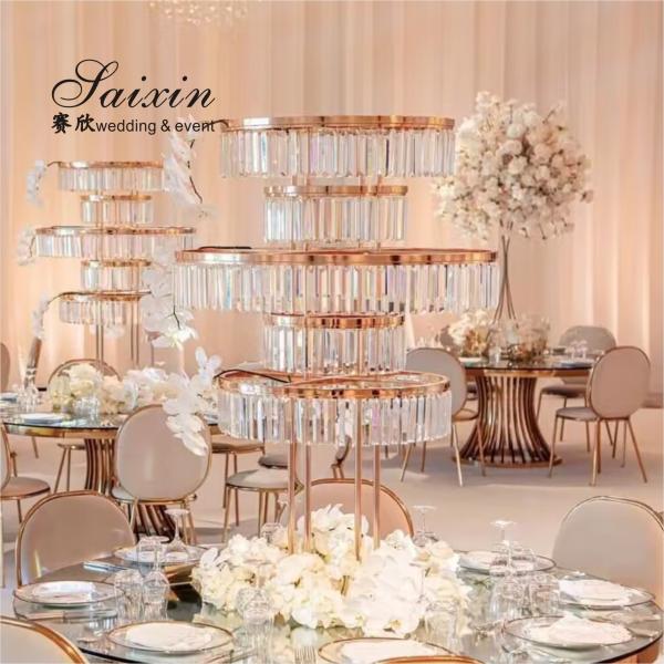 Estande de flores de metal dourado Casamento ao ar livre 80cm Grande árvore de mesa de cristal
