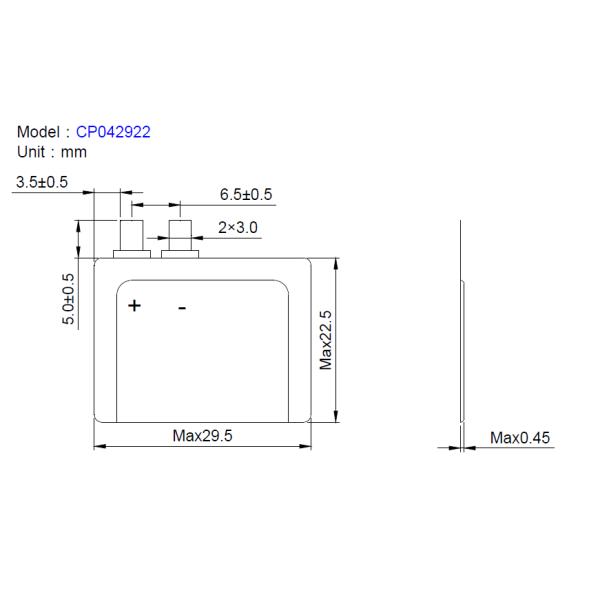 Batería primaria de litio no recargable de 3V 18mah CP0452922 con celda ultra delgada CP042922