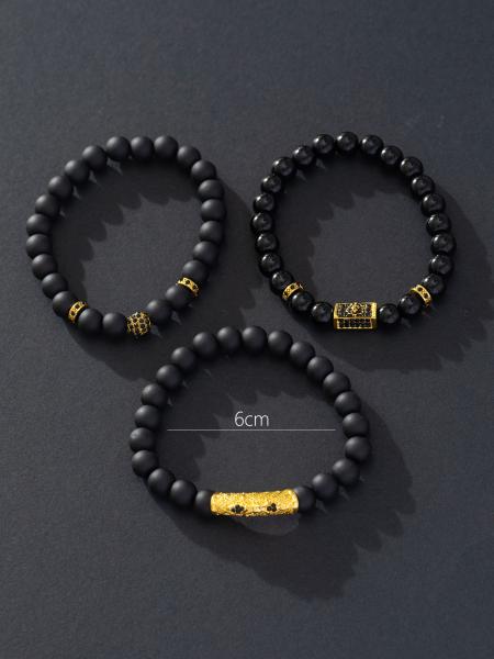 Fashion 3pcs Black Beaded Bracelet for Women Men Jewelry Gift