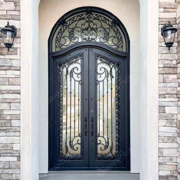 Multifunctional Fiberglass Safety Metal Wrought Iron Front Double Door on Outdoor Wrought Iron Door for Home