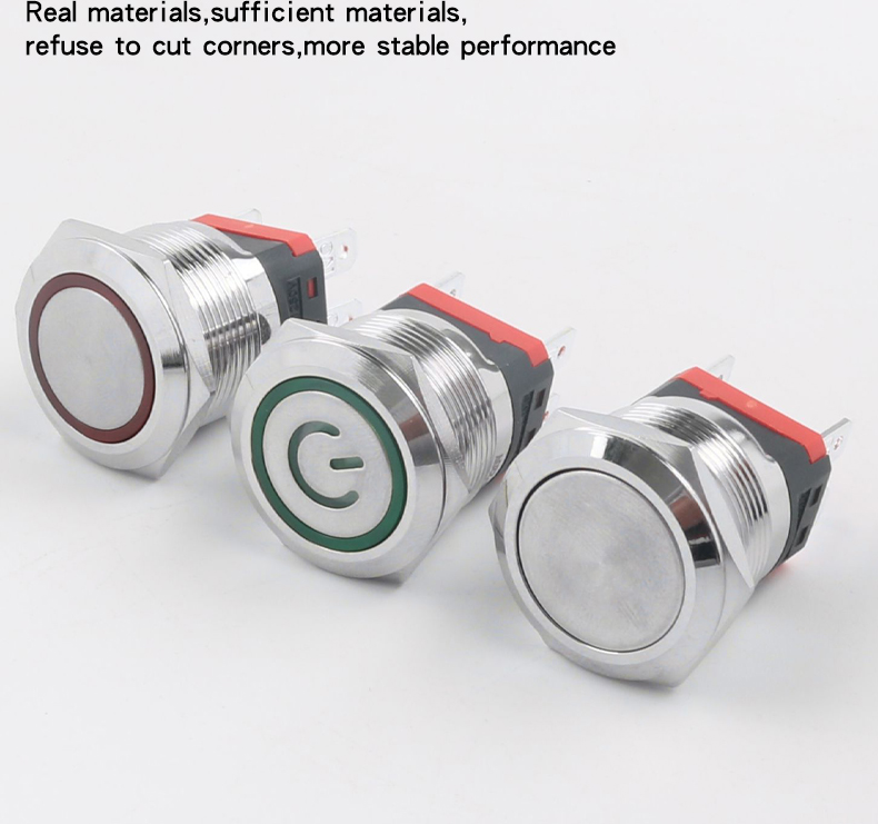 22MM Metal Push Button Switch 10A High Current 2NO Latching Momentary 4Pins Power Switch LED Wire IP65 Level Max Voltage 220V