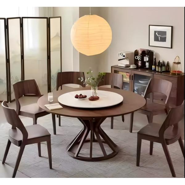 5 Star Hotel Restaurant High Quality Solid Wood Round Dinning Table 6-Seat