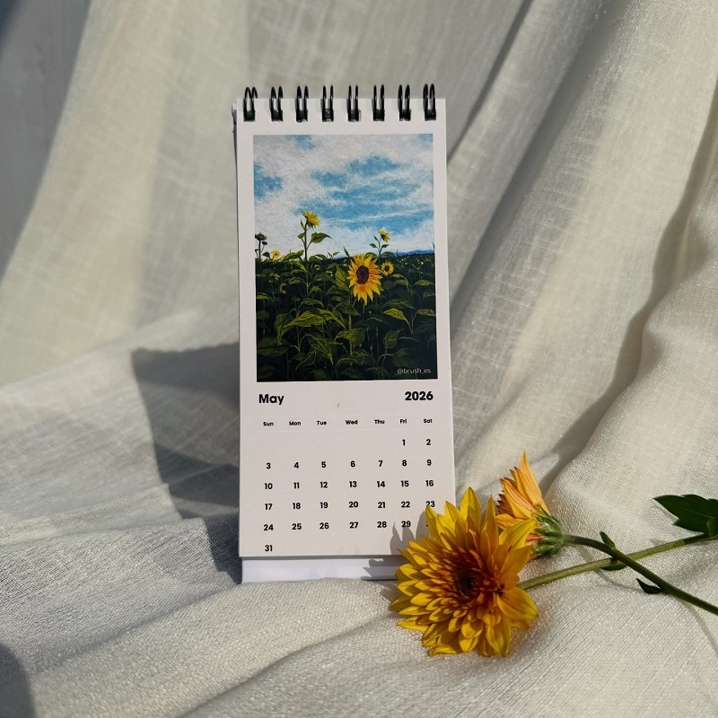 Fine Art Illustrated Vertical Desktop Stand-Up Calendar With Wire-O Binding