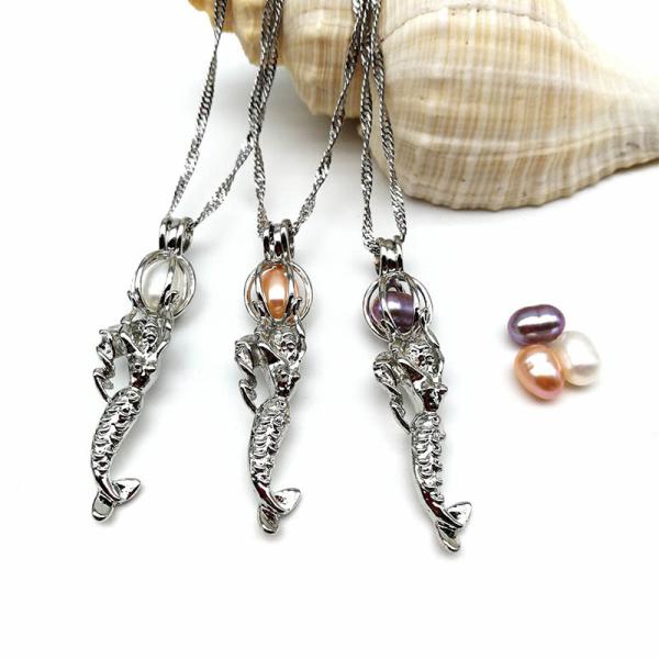 Mermaid Oyster Pearl Cage Necklace Beads Cage Essential Oil Diffuser Locket Pendant Necklace Jewelry