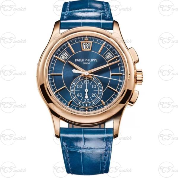 Patek Philippe 5905R Rose Gold Blue Dial Annual Calendar Chronograph Automatic Clone Watch Luxury Men