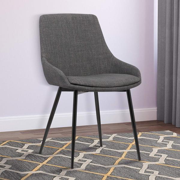 Charcoal Fabric Dining Room Chairs Black Powder Coat Finish 100% Polyster