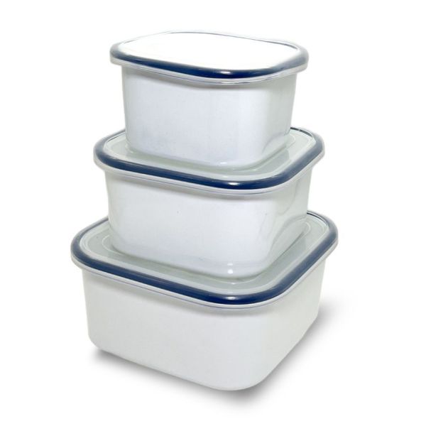 Double Coating Enamel Salad Bowls Enamel 3PCS Square Shape Container Leak Proof