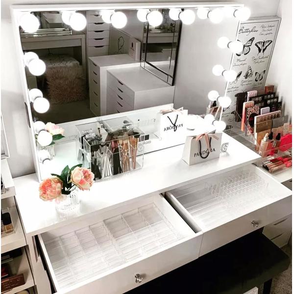 Led Mirrored Makeup Vanity Hollywood Dressing Table OEM