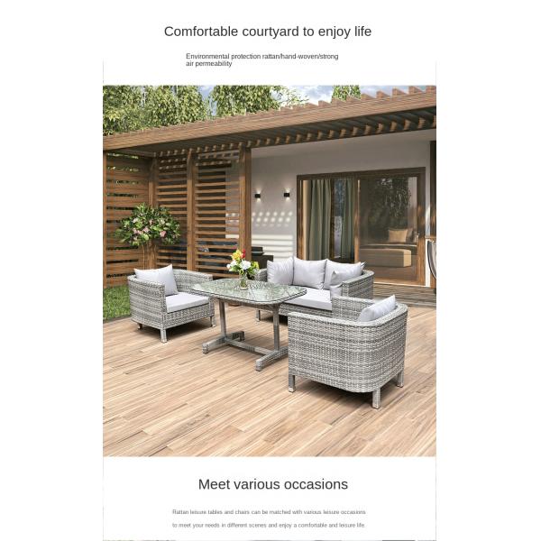 Restaurante Outdoor Light Luxury PE Rattan Sofa Set Patio Mobiliário Metálico Impermeável