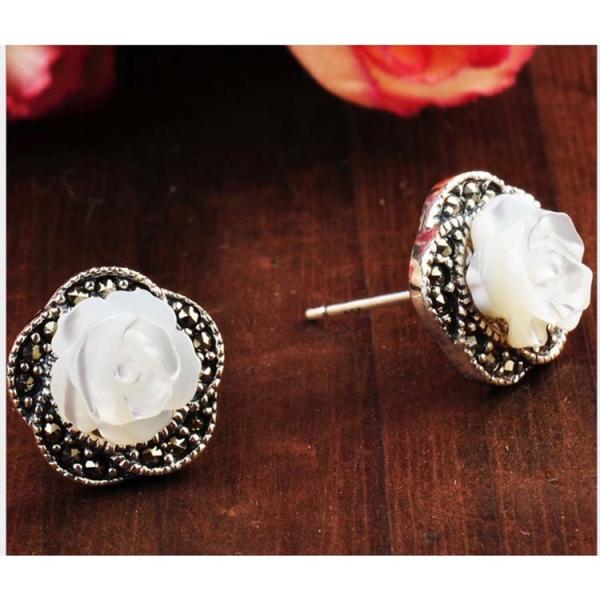 925 Silver Rosettes Mother of Pearl Stud Earrings (E014904W)