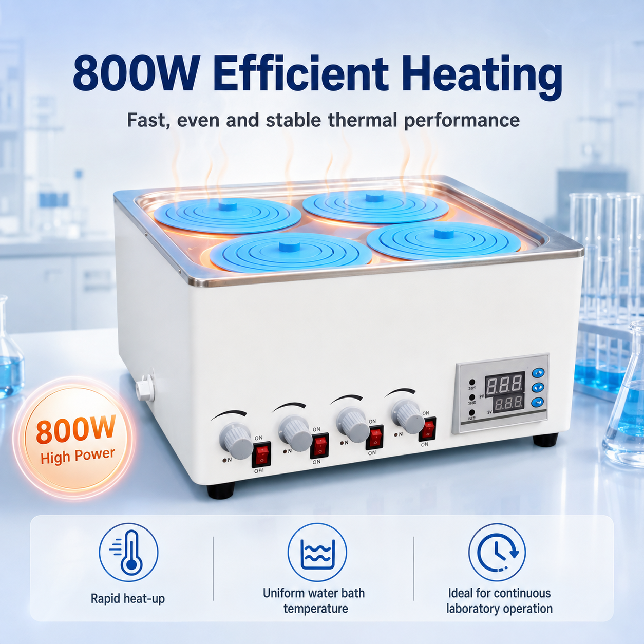 Cenlee Laboratory Constant Temperature Water Bath with 4 Independent Stirrers 800W Heating for Aquaculture Hygiene and Education