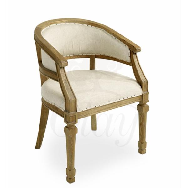 Corner solid oak wooden wedding chair with linen fabric for events and party rentals