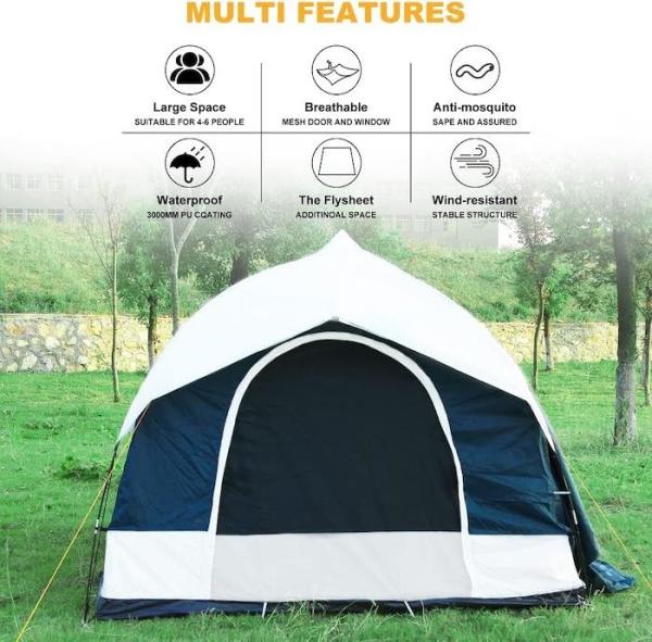 2.44*2.44*2.19M 6 Pessoas azul impermeável revestido de poliéster Car Camping Tent com 2 Windows 4 Temporada Quick Setup