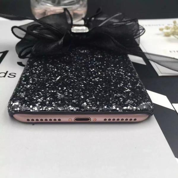 Korea Style Glitter Back Cover Big Black Yarn Bow Pasted Cell Phone Case For iPhone 7 6s Plus