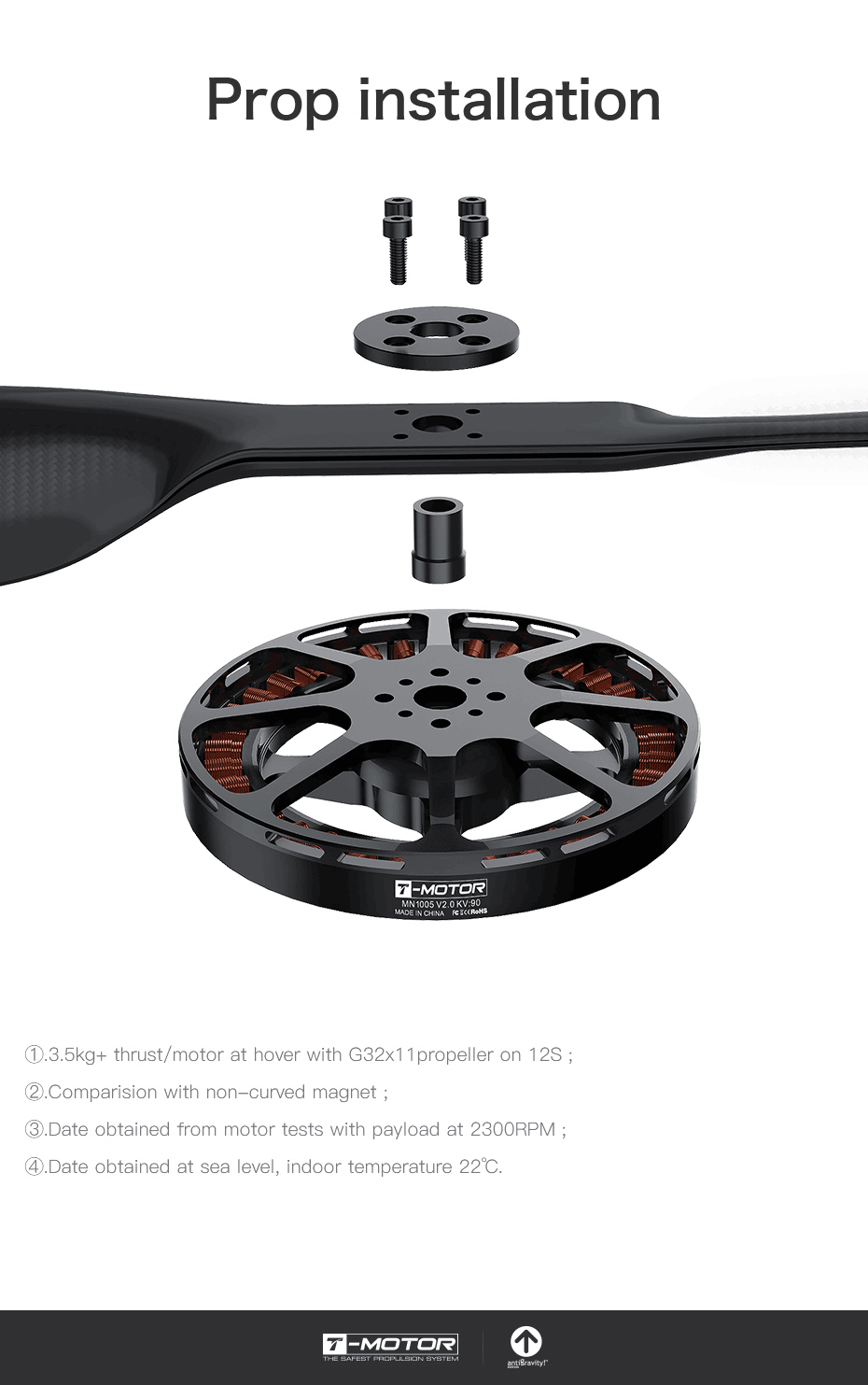T-MOTOR MN1005 V2.0 KV90 Ultralight Aircraft Engine Big Thrust Antigravity V Brushless Motor Helicopter High Speed UAV
