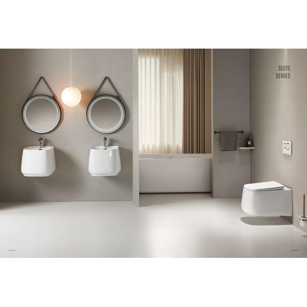 Artificial Stone Groove Fluted Wall Mounted Bathroom Sink Square Orange Pink Green Color